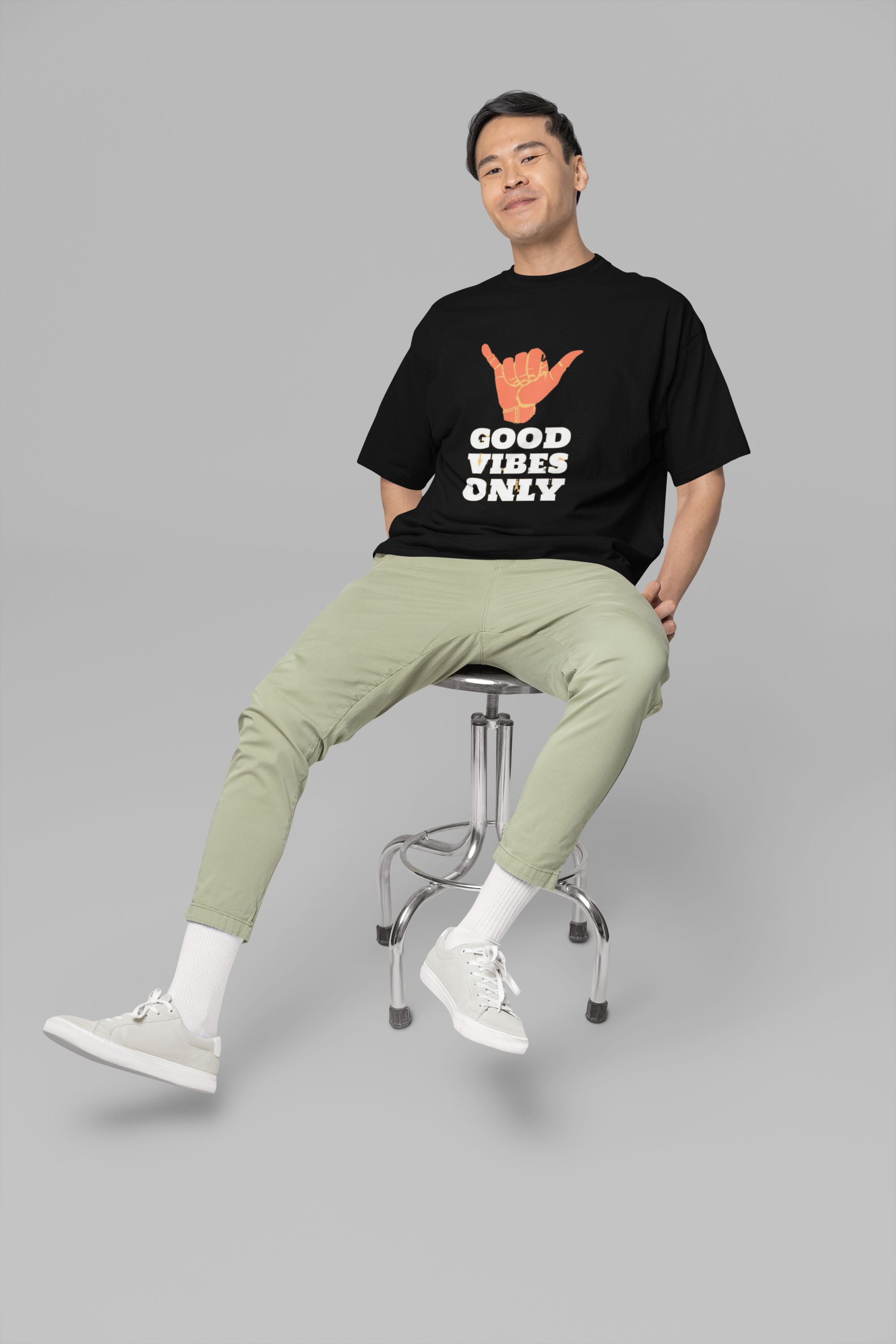 "Good Vibes Only" Printed Oversized Tee | Perfect for layering or wearing alone