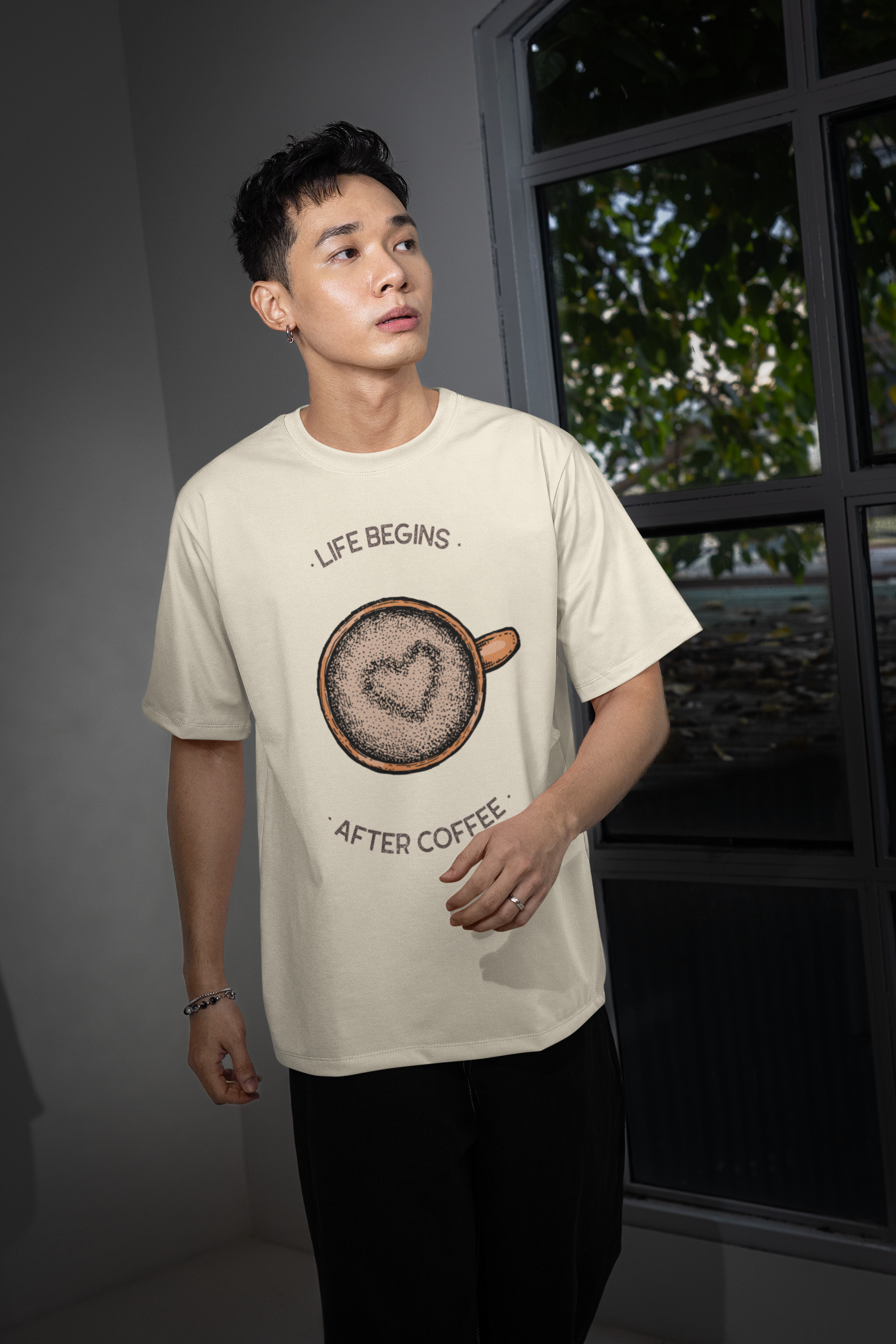 "Life Begins After Coffee" |  Printed Oversized T-Shirt