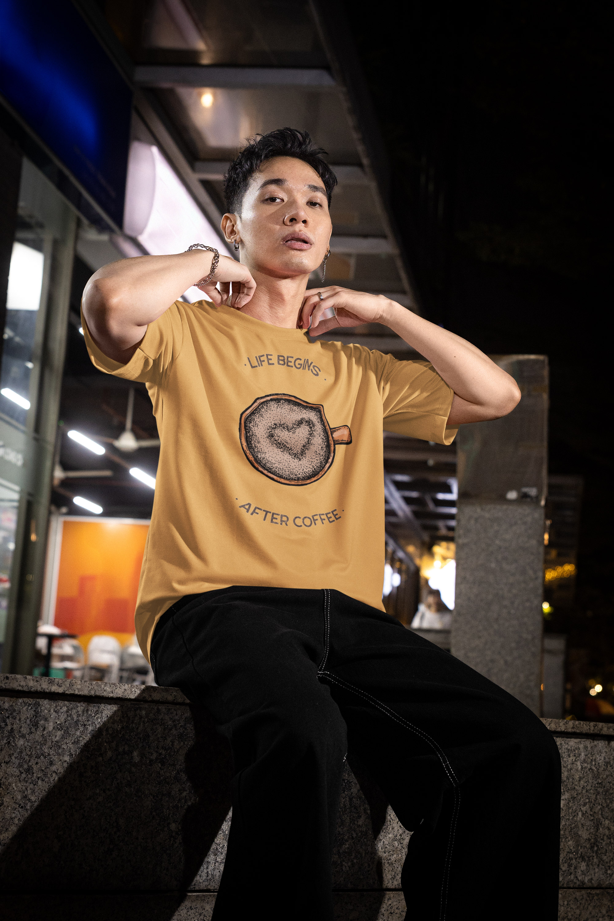 "Life Begins After Coffee" |  Printed Oversized T-Shirt