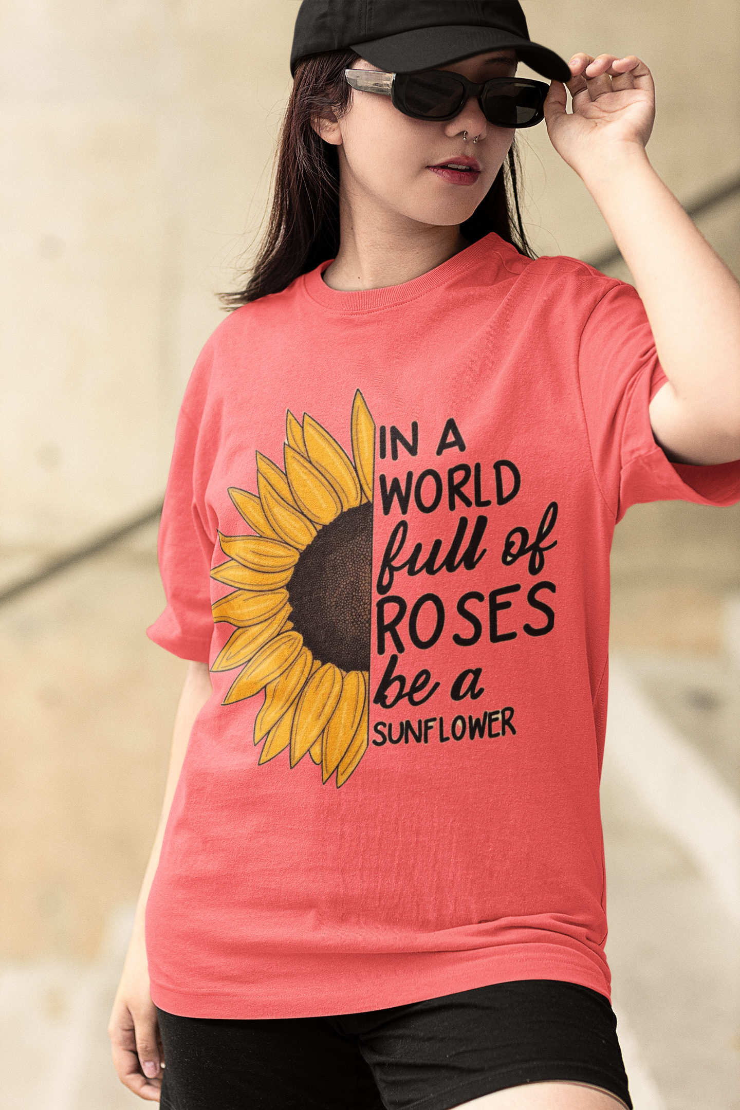 Be a sunflower Printed Oversized Tee