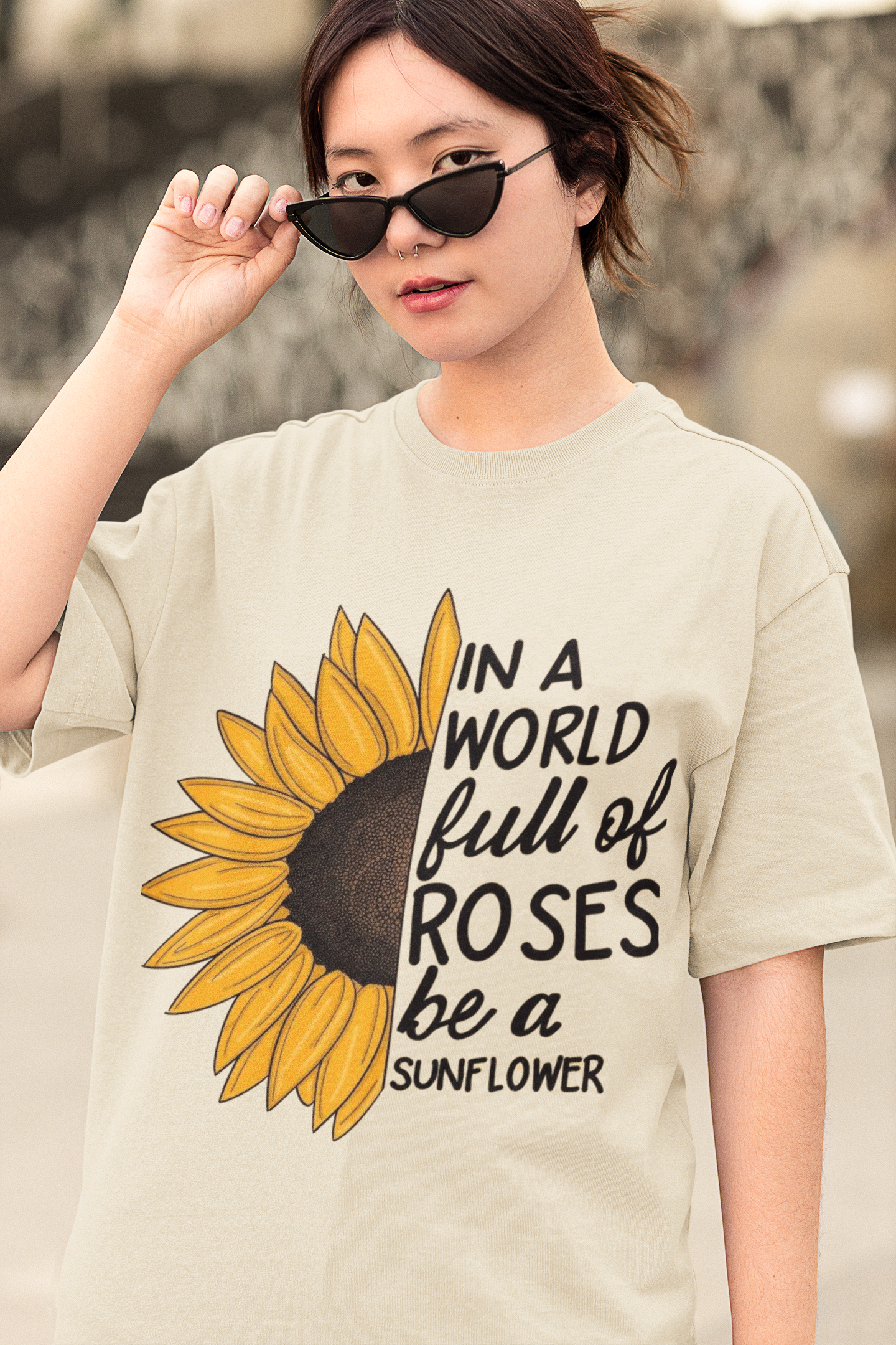 Be a sunflower Printed Oversized Tee