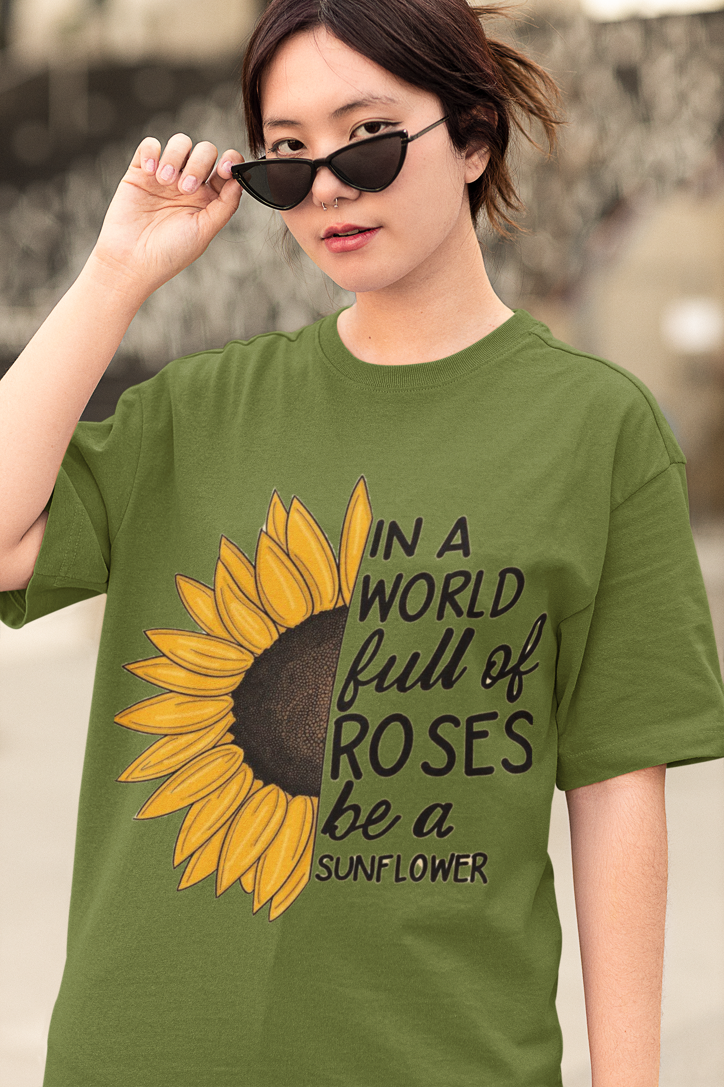 Be a sunflower Printed Oversized Tee