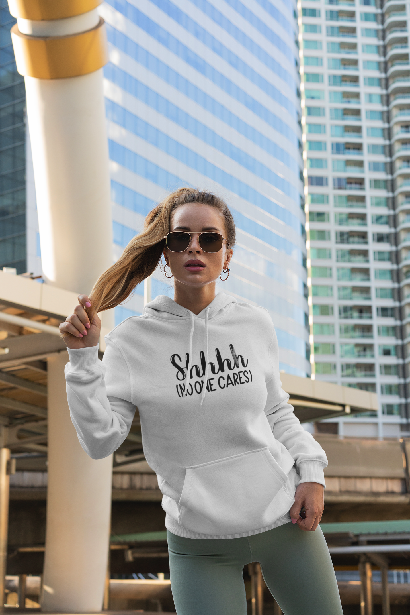 Shhh No One Cares Printed Hoodie