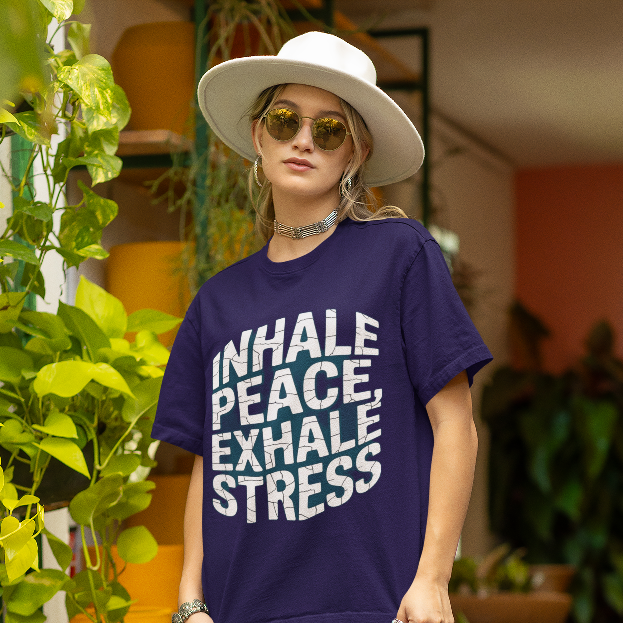 Exhale Stress Printed Oversized Tee for Her