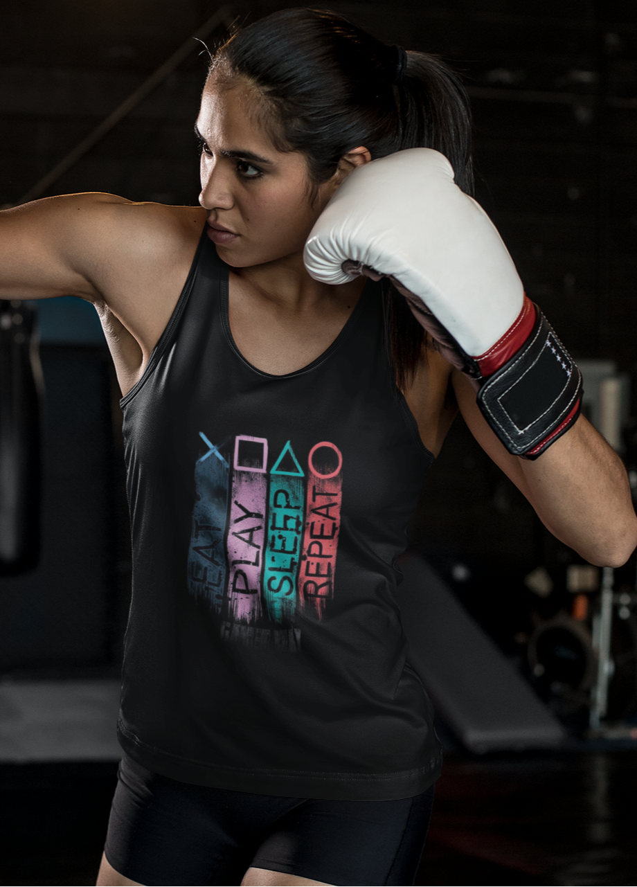 EAT, PLAY, SLEEP, REPEAT Printed Tank Top